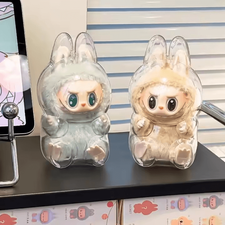 Coque transparente rigide pour figurine Labubu, protection anti-poussière et rayures