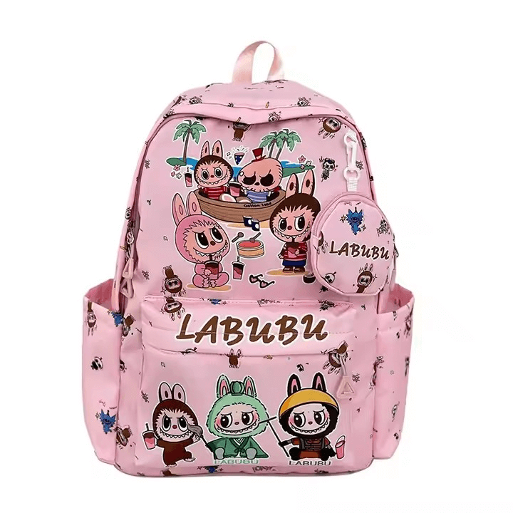Kit de Rentrée Scolaire Labubu avec cartables colorés et designs Kawaii, parfaits pour les fournitures scolaires.