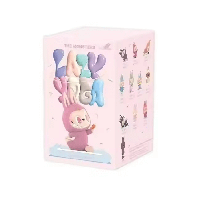 Labubu en position de yoga relax, figurine Pop Mart au style zen et kawaii pour collectionneurs