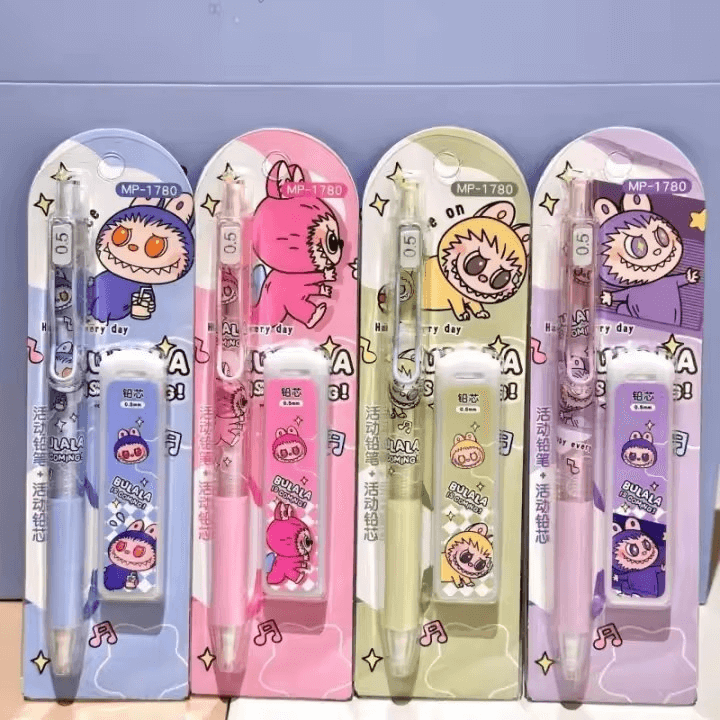 Ensemble de stylos Labubu Bulala colorés avec mines de rechange, fournitures scolaires kawaii idéales pour la rentrée