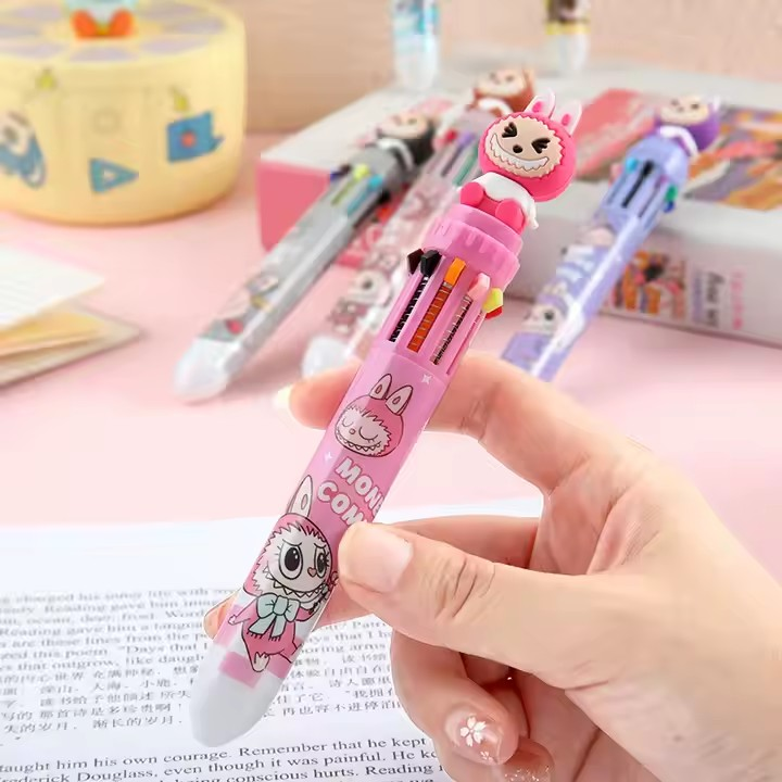 Stylo Labubu avec 10 couleurs d’encre, design kawaii Pop Mart parfait pour les fournitures scolaires ou le dessin