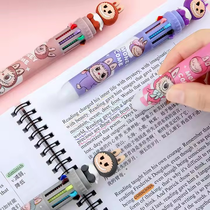 Stylo Labubu kawaii avec 6 couleurs d’encre, idéal pour école, bureau ou décoration créative