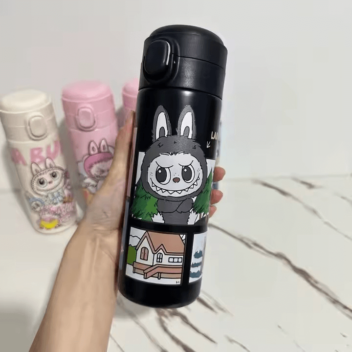 Thermos transparent à effet coloré avec motif Labubu, bouteille kawaii et tendance