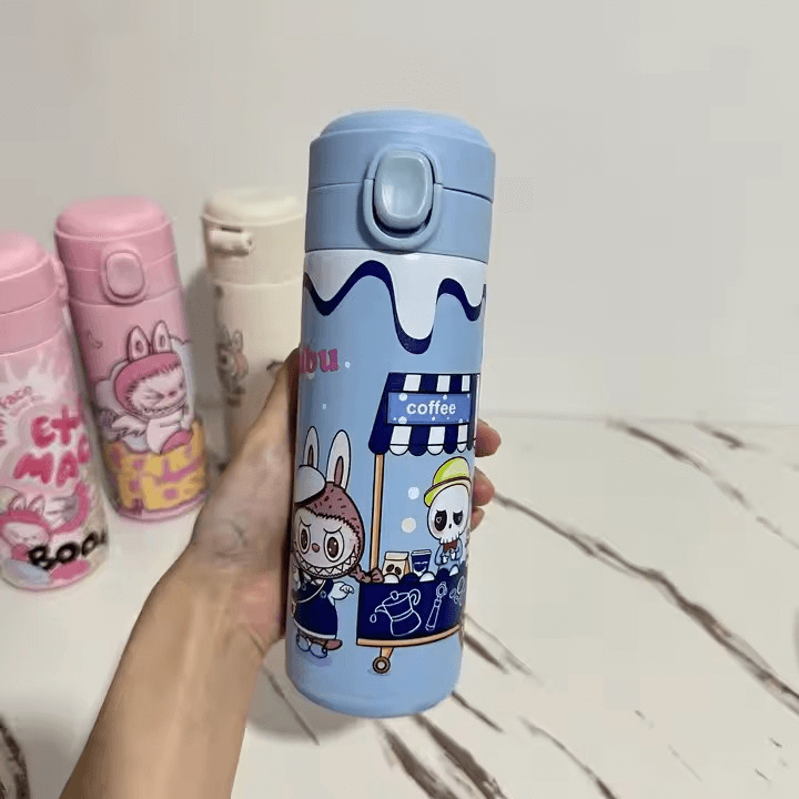 Thermos isotherme Labubu pour enfant, bouteille colorée avec bouchon sécurisé et design kawaii