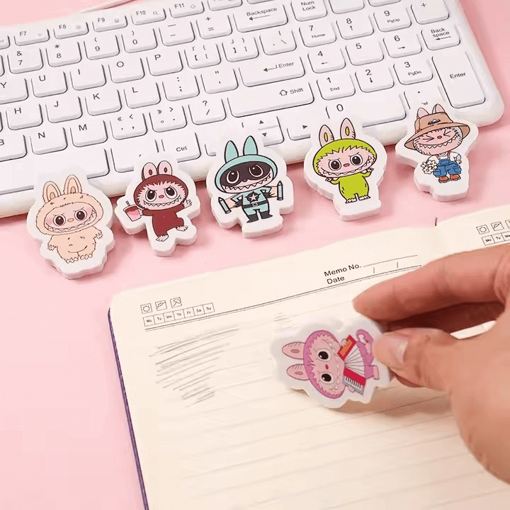 Gomme Labubu mignonne pour école, bureau et collection