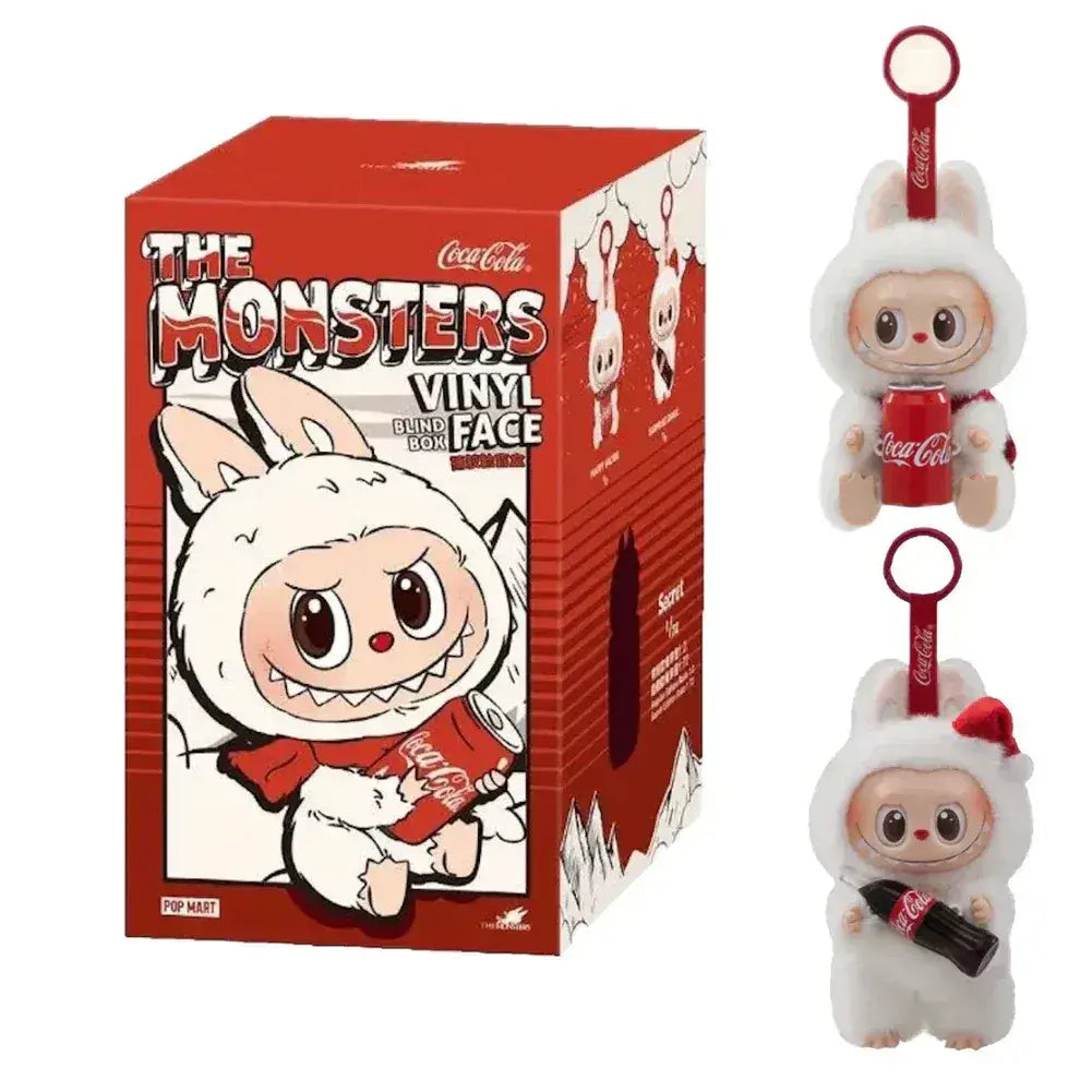 Peluche Labubu tenant une bouteille de Coca-Cola, collaboration officielle Pop Mart, style collector kawaii