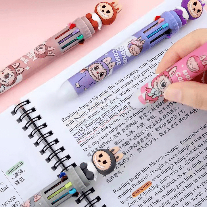 Stylo Labubu kawaii avec 6 couleurs d’encre, idéal pour école, bureau ou décoration créative