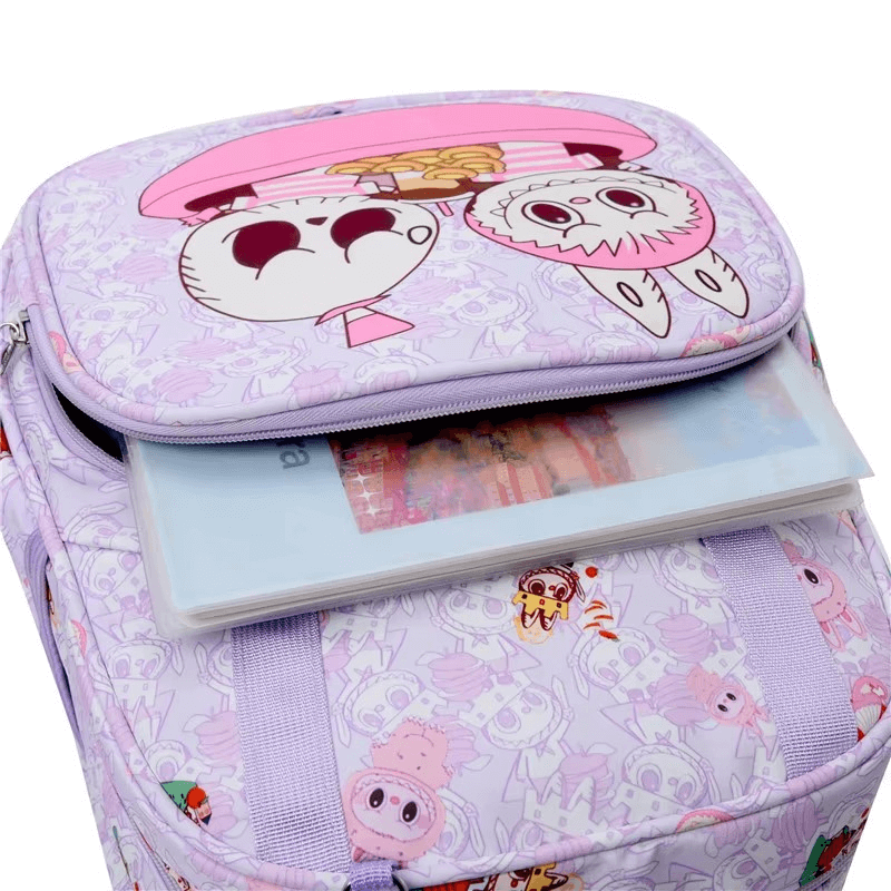 Cartable scolaire Labubu avec grande poche avant et fermeture éclair, pratique et mignon