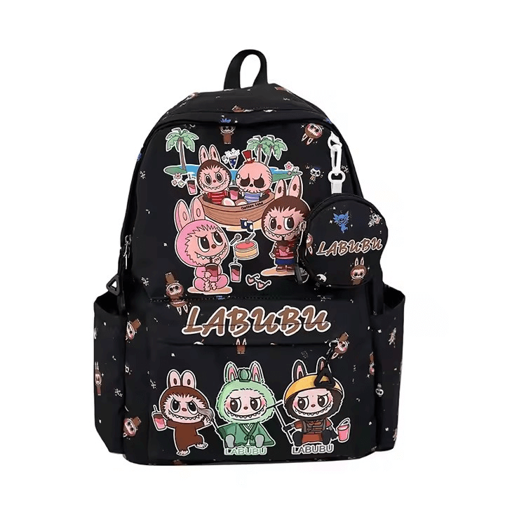Gamme complète de sacs à dos Labubu colorés, formats enfant et peluche kawaii

