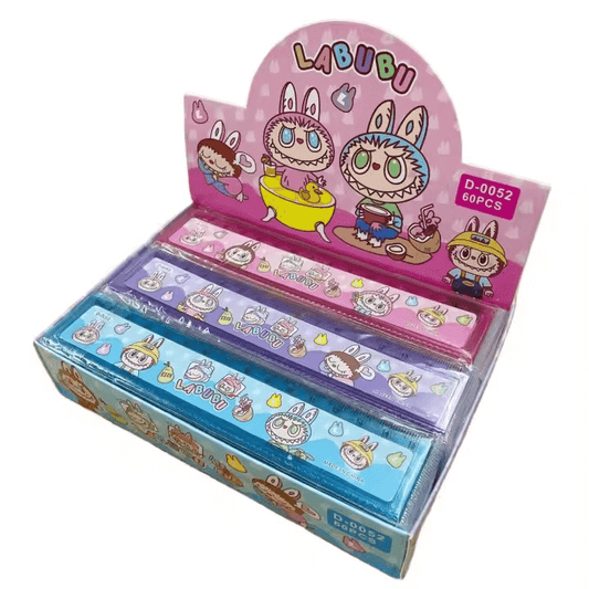 Set de règles Labubu Lazy Yoga, une droite et une équerre, décorées de personnages kawaii pour les fournitures scolaires

