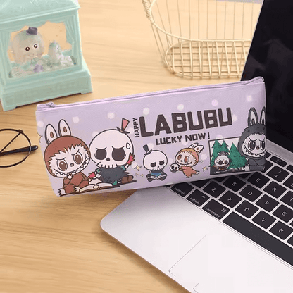 Trousse Labubu tube cylindrique avec fermeture éclair, design kawaii pratique pour l’école ou le maquillage

