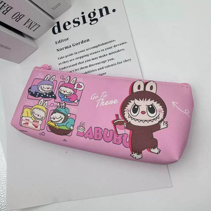 Trousse Labubu kawaii rose avec personnages adorables, idéale pour les fournitures scolaires.